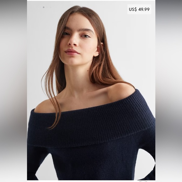 MANGO TEEN GIRL Off-shoulders dress- Navy- Small - Picture 2 of 7